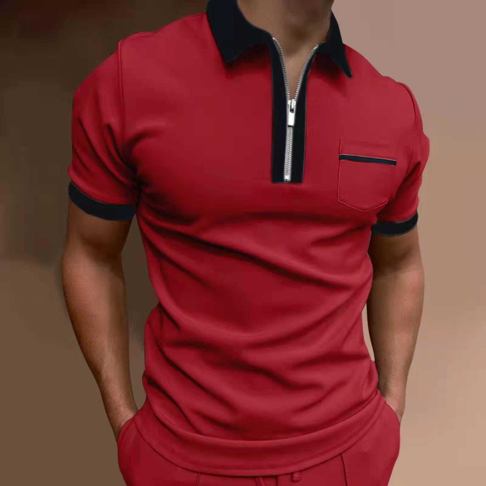 Fashion human New men's lapel fashion Slim chest pocket men's POLO shirt casual versatile tops