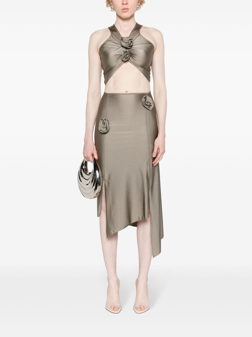 Coperni floral-appliqué asymmetric skirt - Grijs