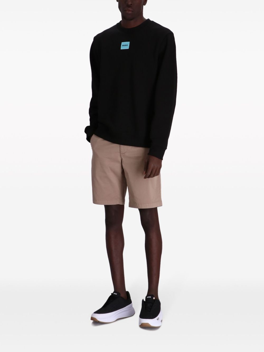 HUGO Katoenen sweater met logo-applicatie - Zwart