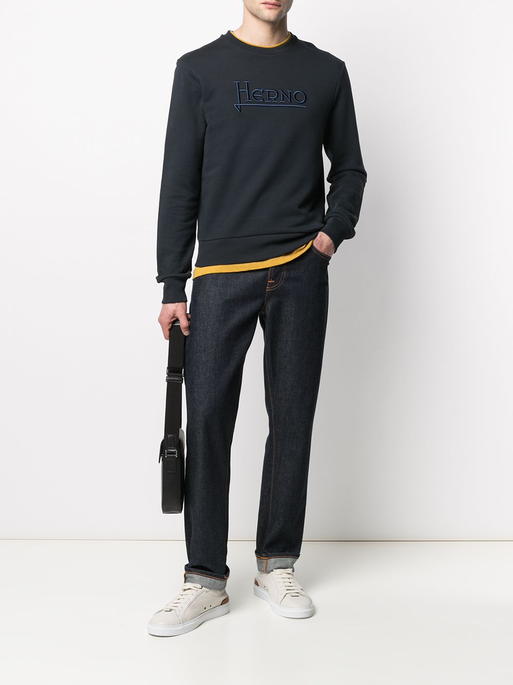 Herno Sweater met geborduurd logo - Blauw