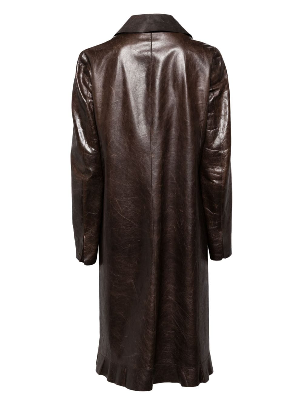 CHANEL Pre-Owned 2002 cracked-effect leather coat - Bruin