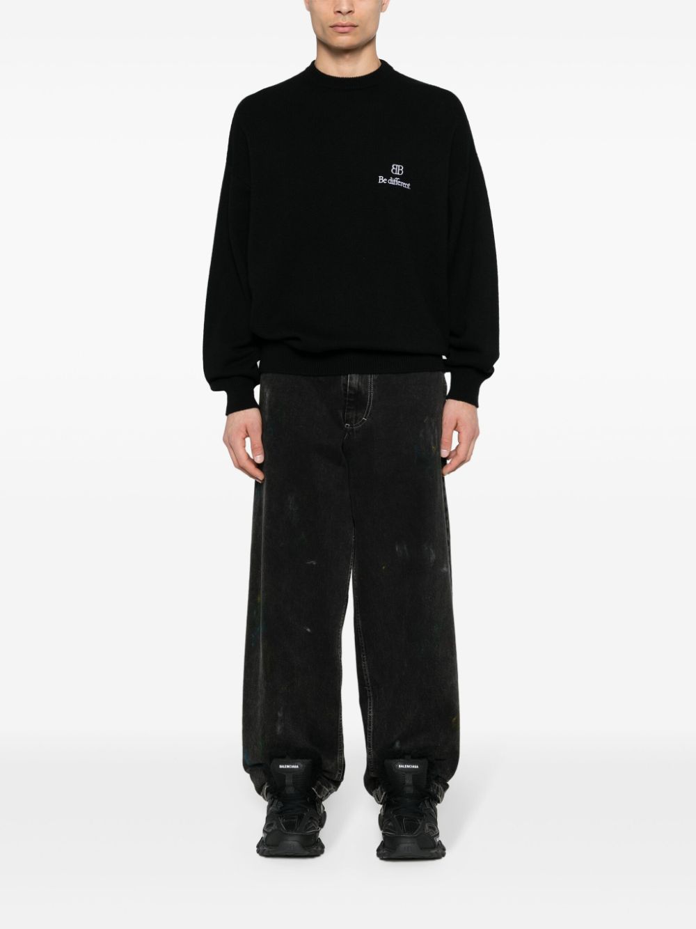 Balenciaga logo-embroidered cashmere jumper - Zwart