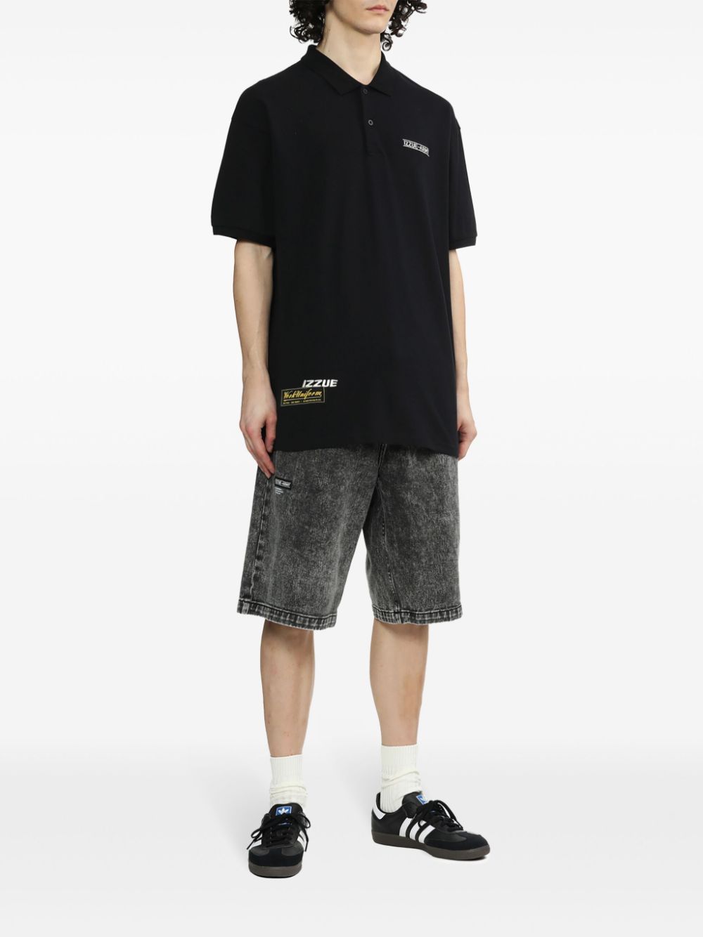 Izzue Denim shorts met logopatch - Zwart
