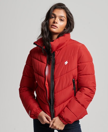 Superdry Female Sports Pufferjas Zonder Capuchon Rood