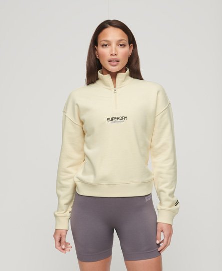 Superdry Vrouwen Sportswear Boxy Sweatshirt met Logo en Korte Rits Crème