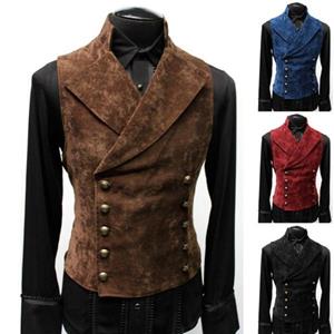 Biteman Casual Autumn and Winter Men's Suit Stand Collar Suede Double Breasted Jacket Vest