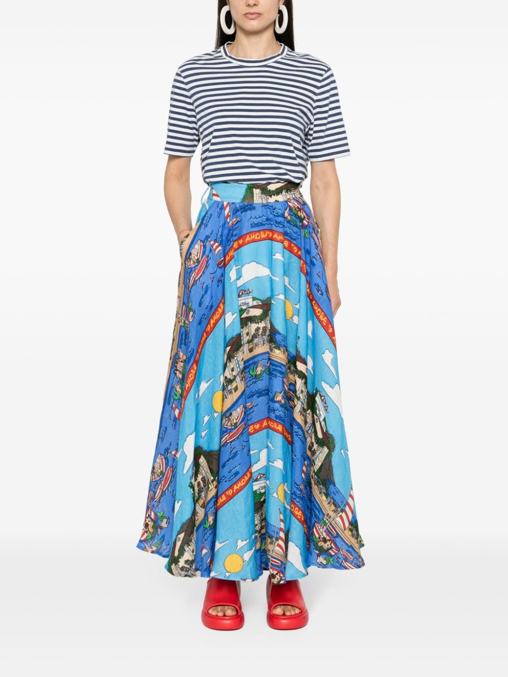 Alessandro enriquez St. Marzamemi-print linen skirt - Blauw