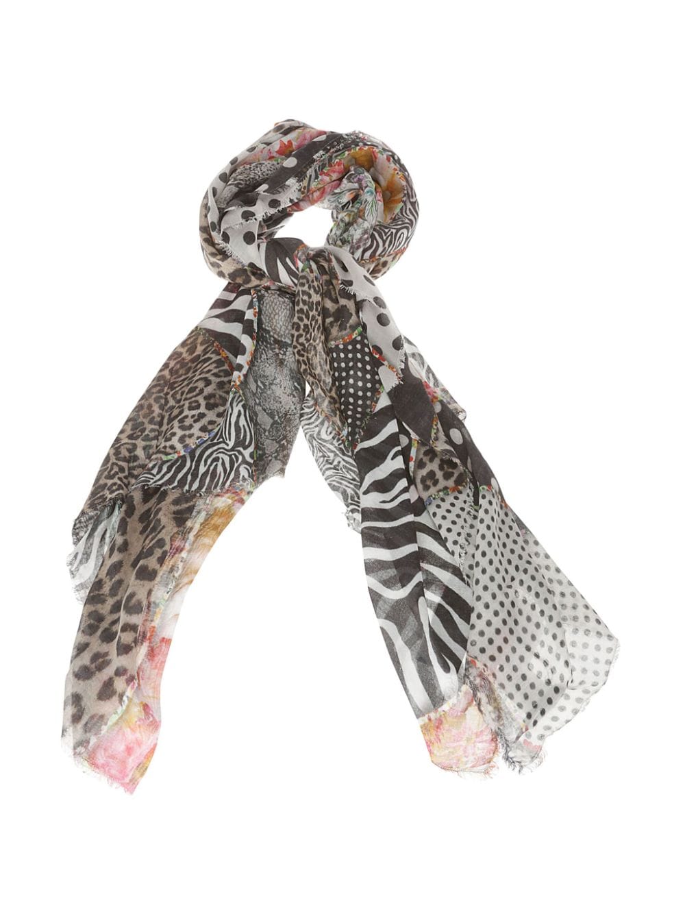 Faliero Sarti mix-print frayed scarf - Wit