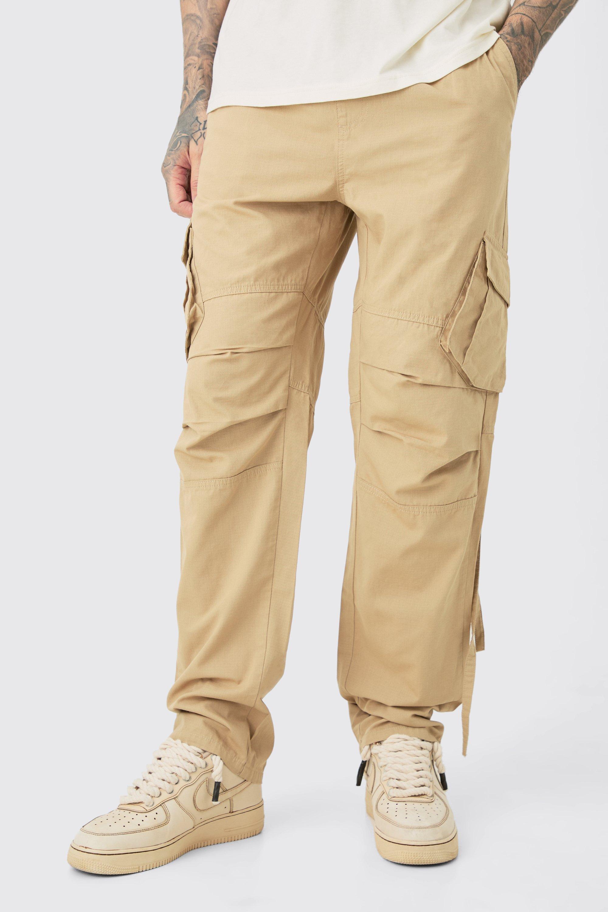 Boohoo Tall Elasticated Waist Straight Washed Ripstop Cargo Trouser, Taupe