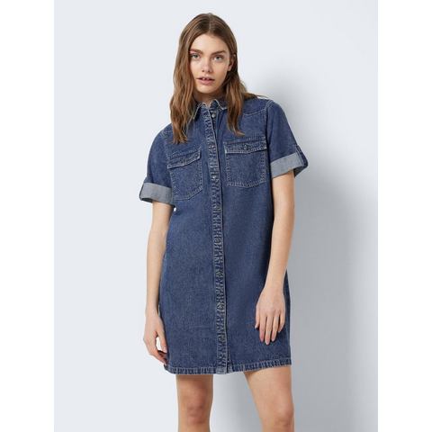 Noisy may Shirtkleid Kurzes Denim Jeanskleid Oversize Kurzarm Hemd Design (mini) 7285 in Blau