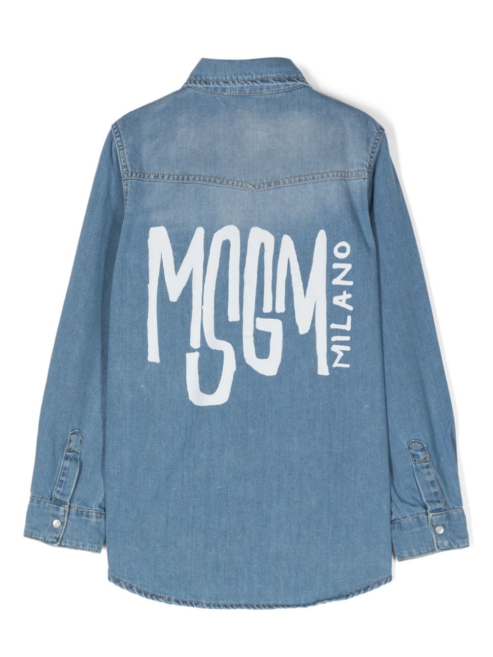 MSGM Kids logo-print denim shirt - Blauw