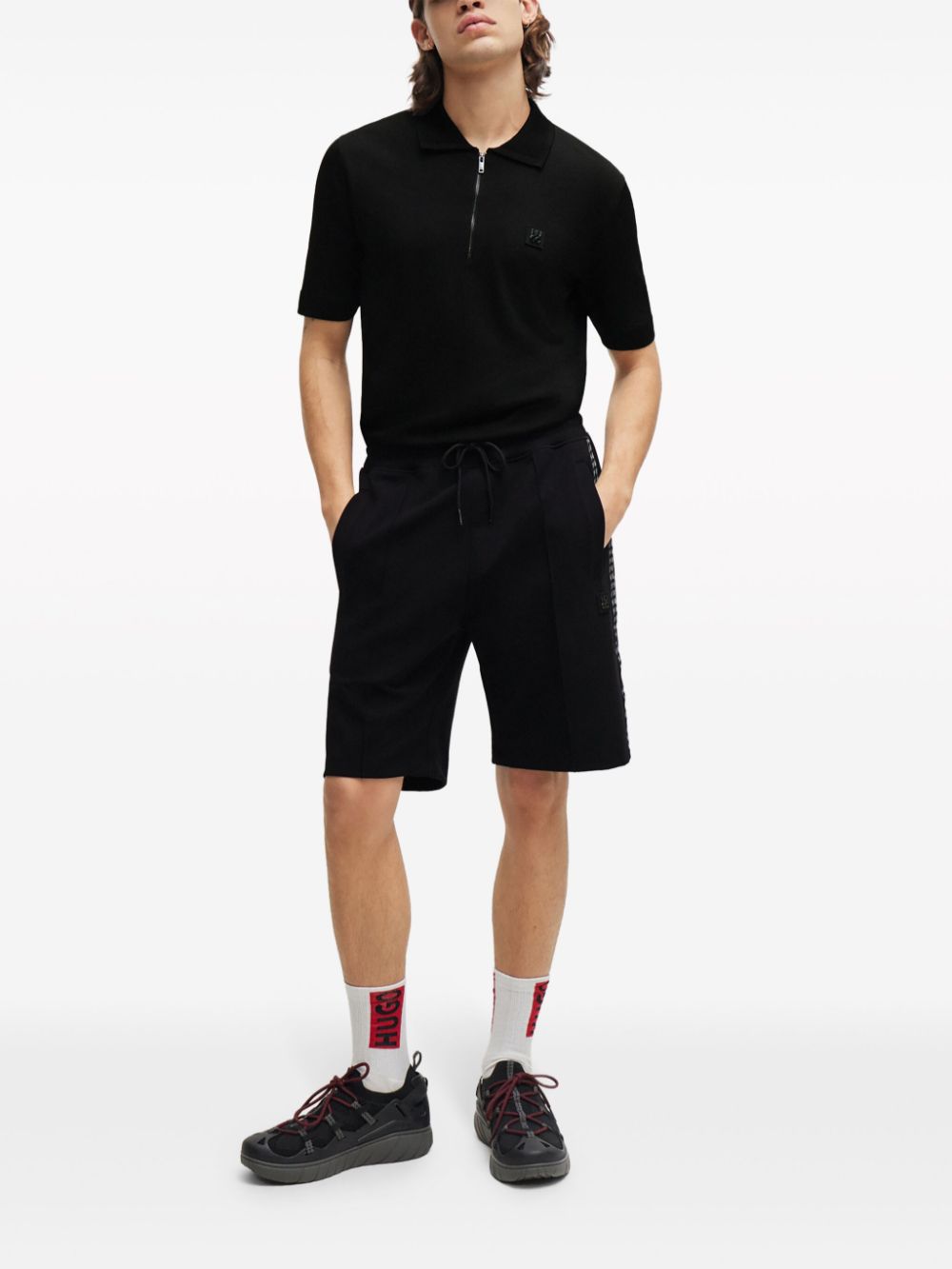 HUGO Poloshirt met logopatch en rits - Zwart