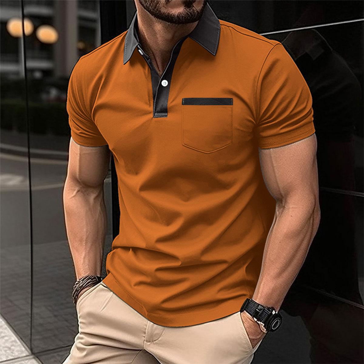 Fashion human Fashion men's T-shirt chest pocket top men's casual sports short-sleeved lapel polo shirt