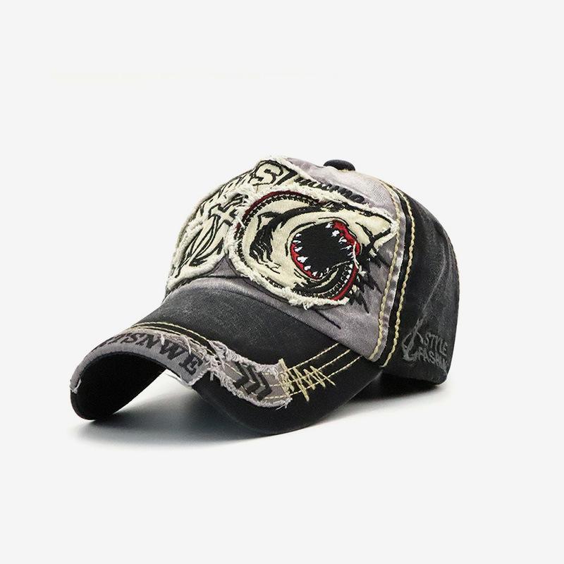 Fashion human The new washed baseball cap men and women trend shark embroidery printing personality duck tongue cap spring and autumn sun hat sub