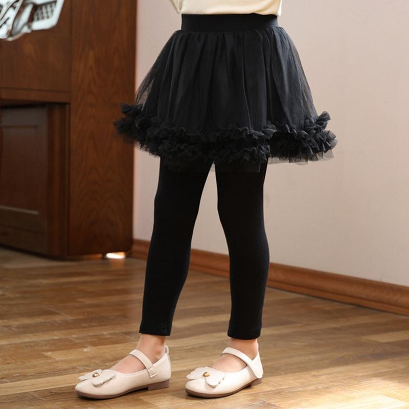 Selfyi Children's Pantskirt Girls Culottes Fake Two-piece Mesh Skirt and Pants Sweet Fluffy Skirt Pants