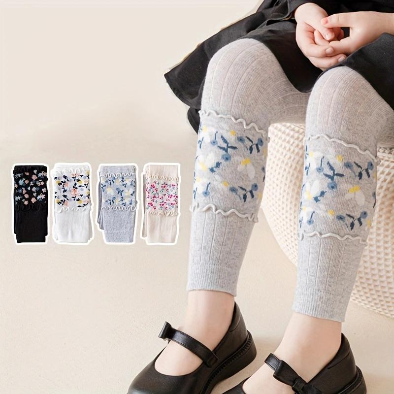 Simfamily 1 Pair floral baby pantyhose for girls, cotton cropped pantyhose for babies, slim fit pants