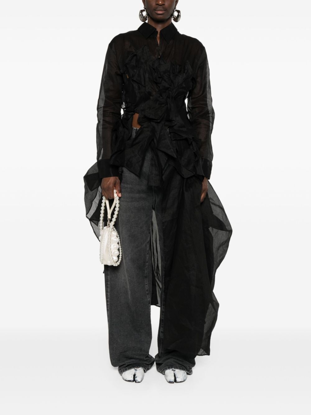 Yohji Yamamoto asymmetric ruffled dress - Zwart