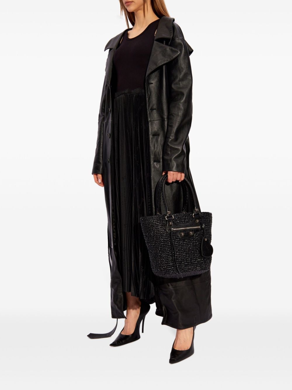 Balenciaga belted leather trench coat - Zwart