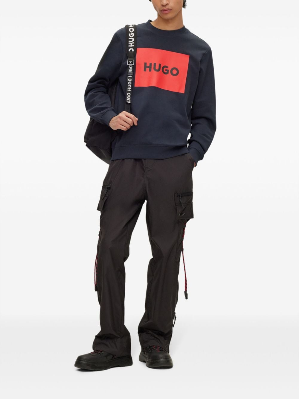 HUGO Duragol sweater met logoprint - Blauw