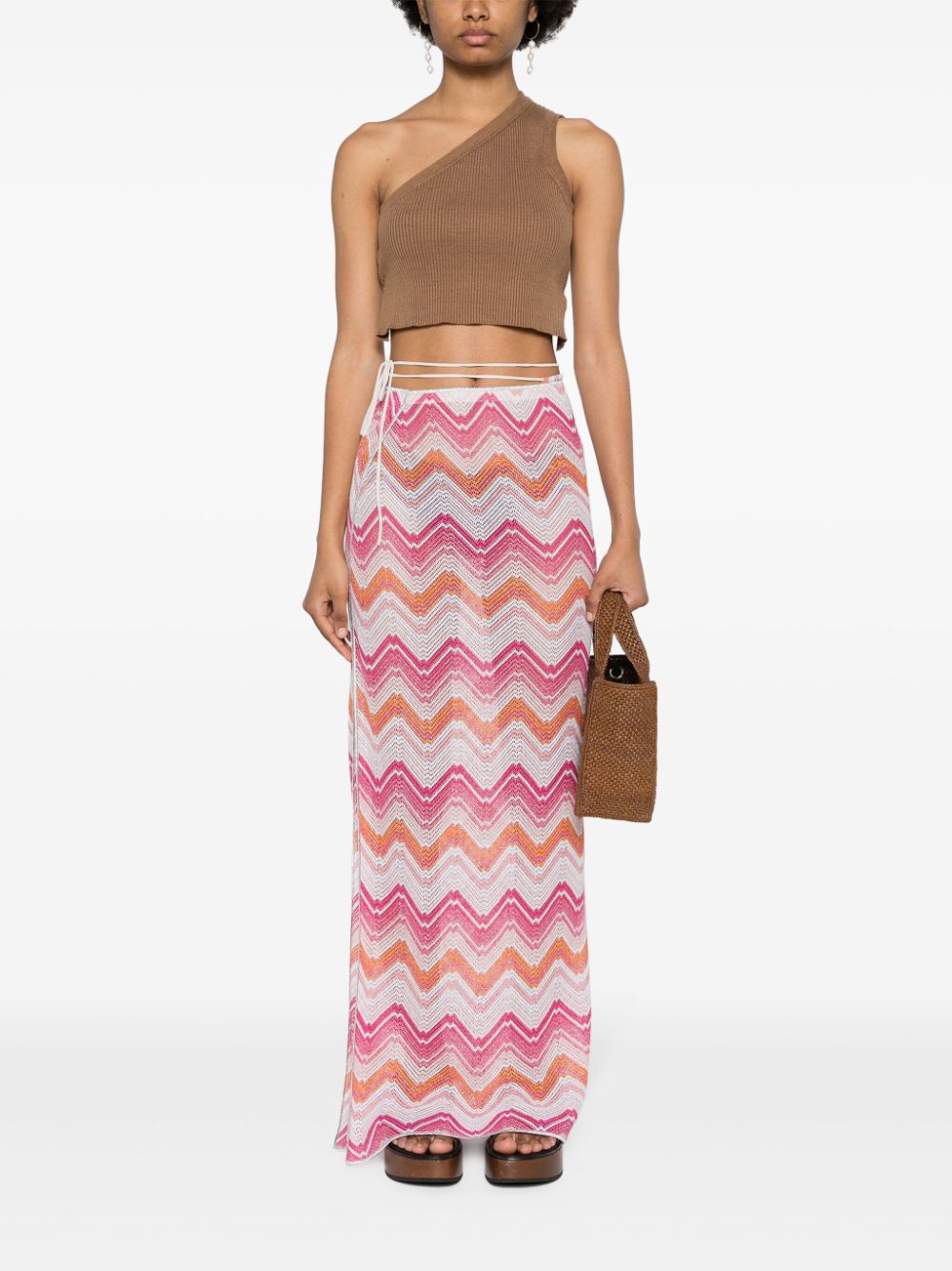 Missoni zigzag-woven knitted long skirt - Roze
