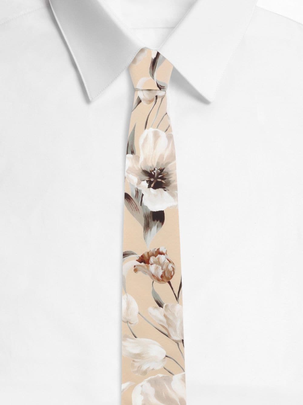 Dolce & Gabbana floral-print cotton tie - Beige