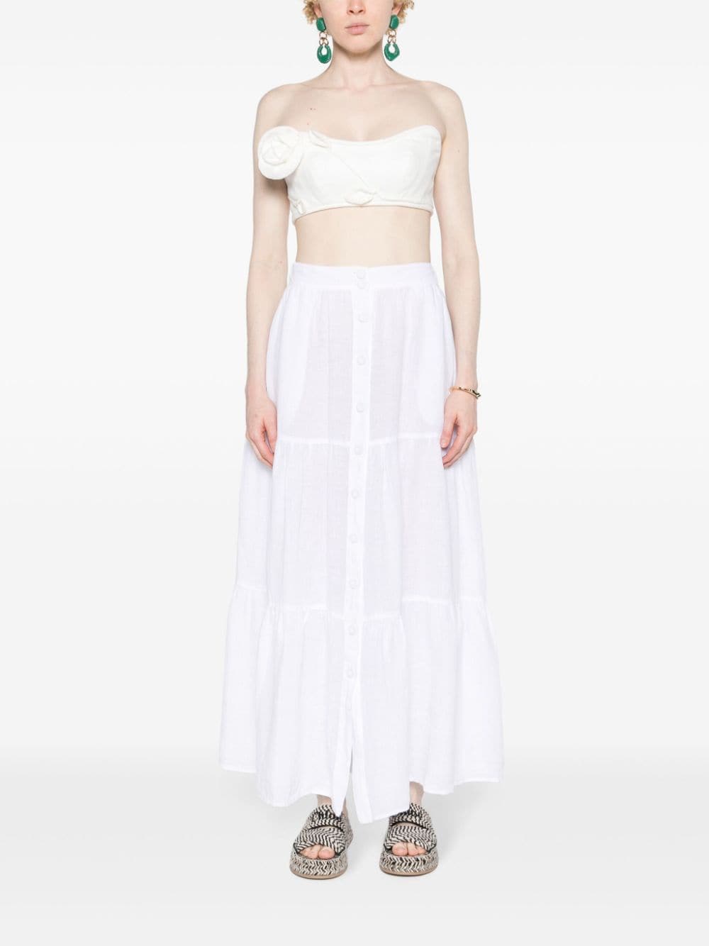 120% Lino tiered linen midi skirt - Wit
