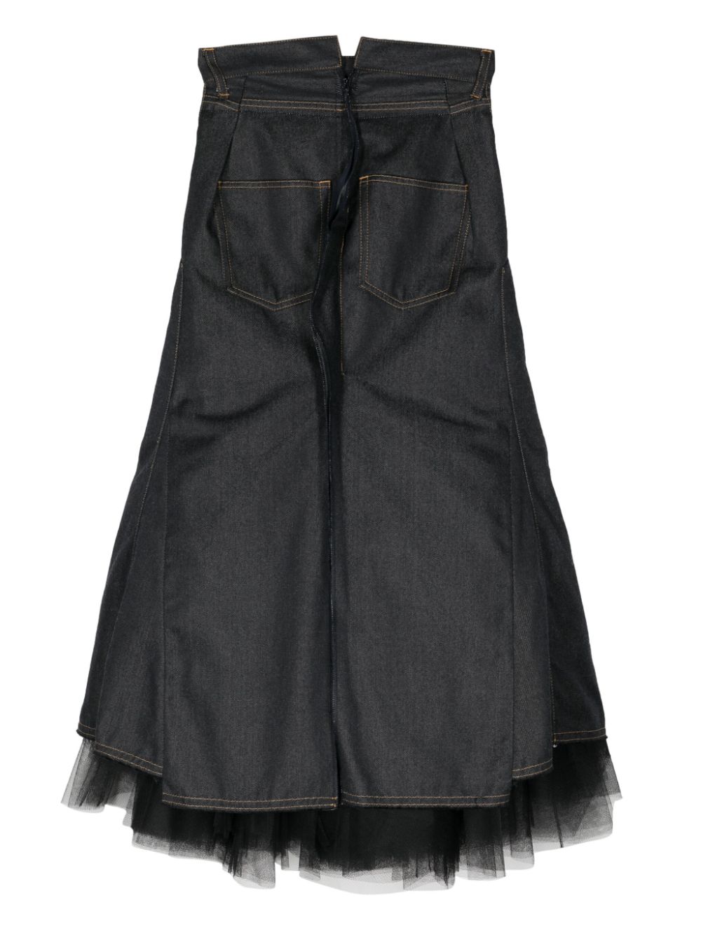Junya Watanabe tulle-detailing denim skirt - Blauw