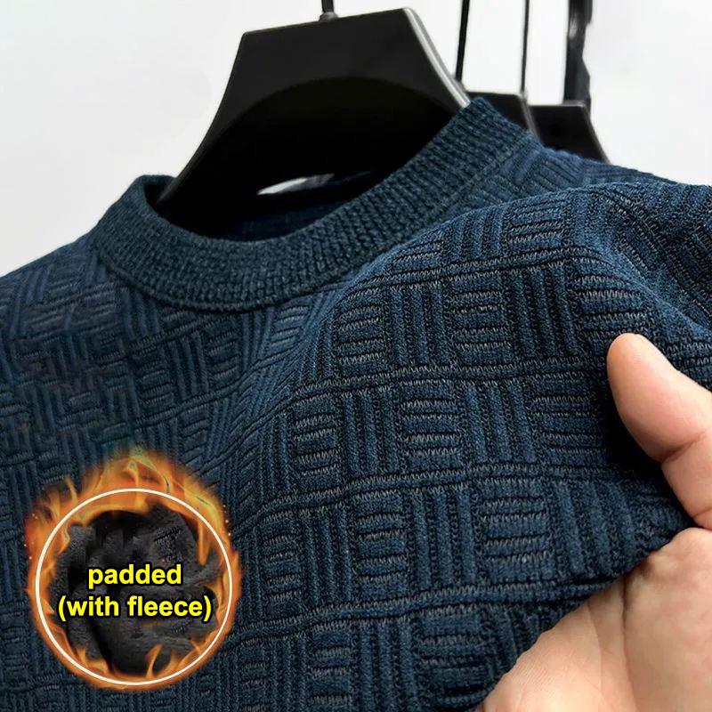 Cenda apparel Nieuwe dikke gebreide trui voor heren, driedimensionale jacquard, hoogwaardige warme vrijetijdsjas met ronde hals, trui