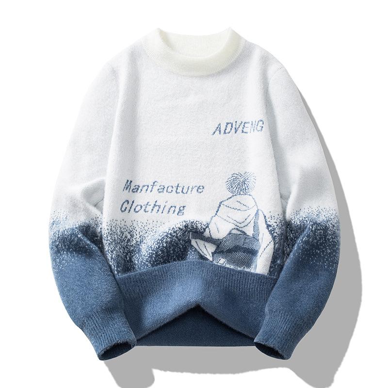 Jianchi Mall AA Mink Plush Men's Sweater Thickened and Warm Sweater Youth Pullover Loose Bottomed Sweater Men's Clothing