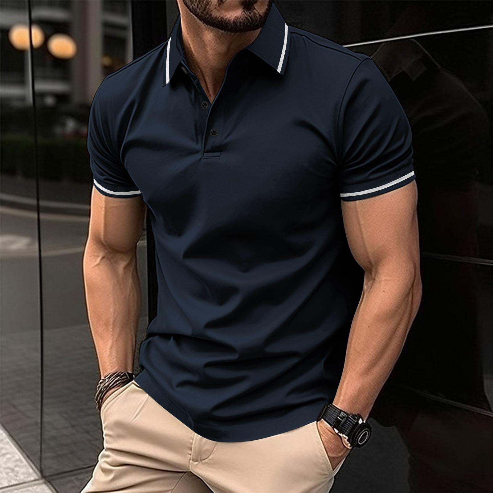 Fashion human Summer new men's sports solid colour leisure lapel short sleeve polo shirt