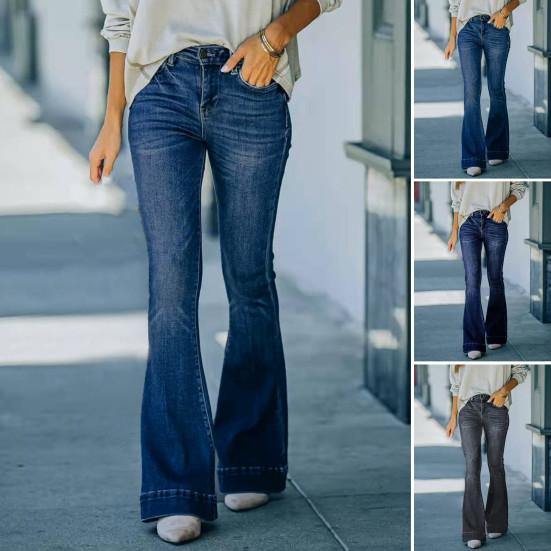 Bluelans clothing Women Jeans High Solid Color Hem Zipper Closure Flared Waist Button Slim Fit Full Length