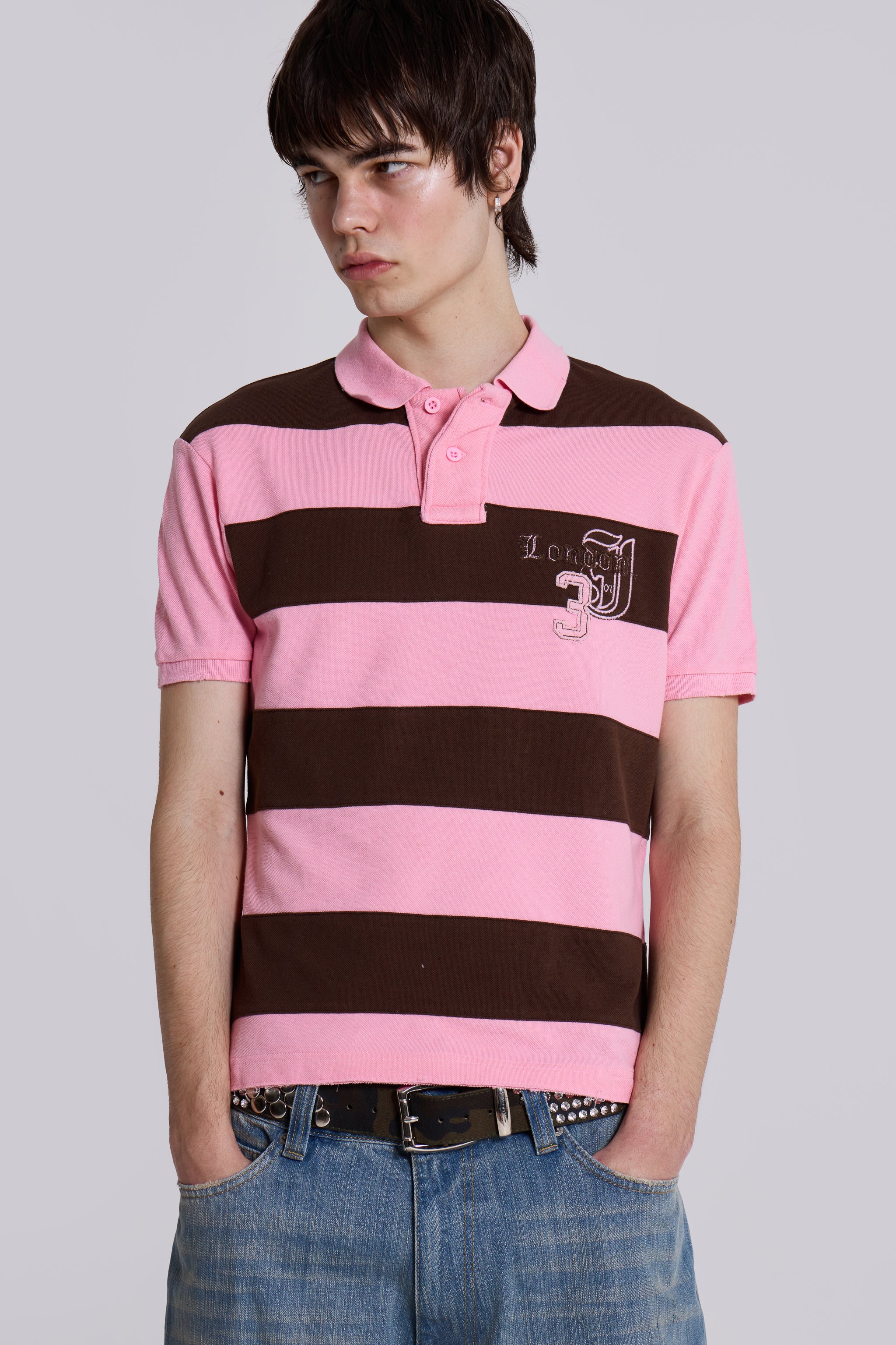 Jaded Man Pink Frat Polo Shirt