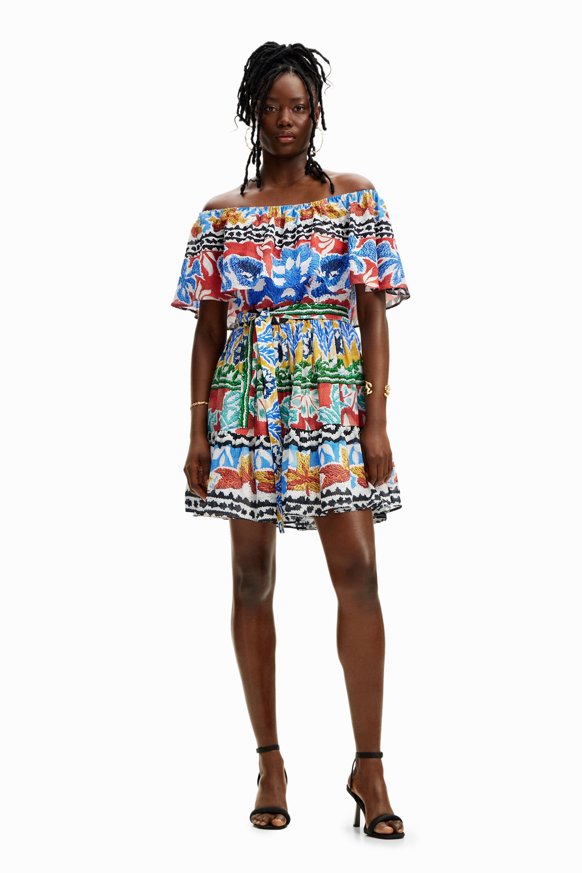 Desigual Korte etnische jurk Stella Jean - MATERIAL FINISHES