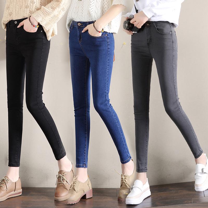 Zhuoneng Clothing Blue Stretch Washed Jeans Female Spring High-waisted Thin Tight Nine-minute Calf Trousers Slim Trousers