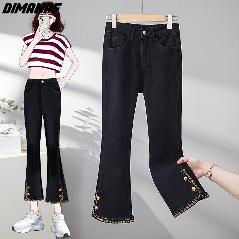 Dimanaf 2024 Plus Size Women Jeans Denim Long Pants Elastic Bodycon Beading Design Fashion Trousers Pants