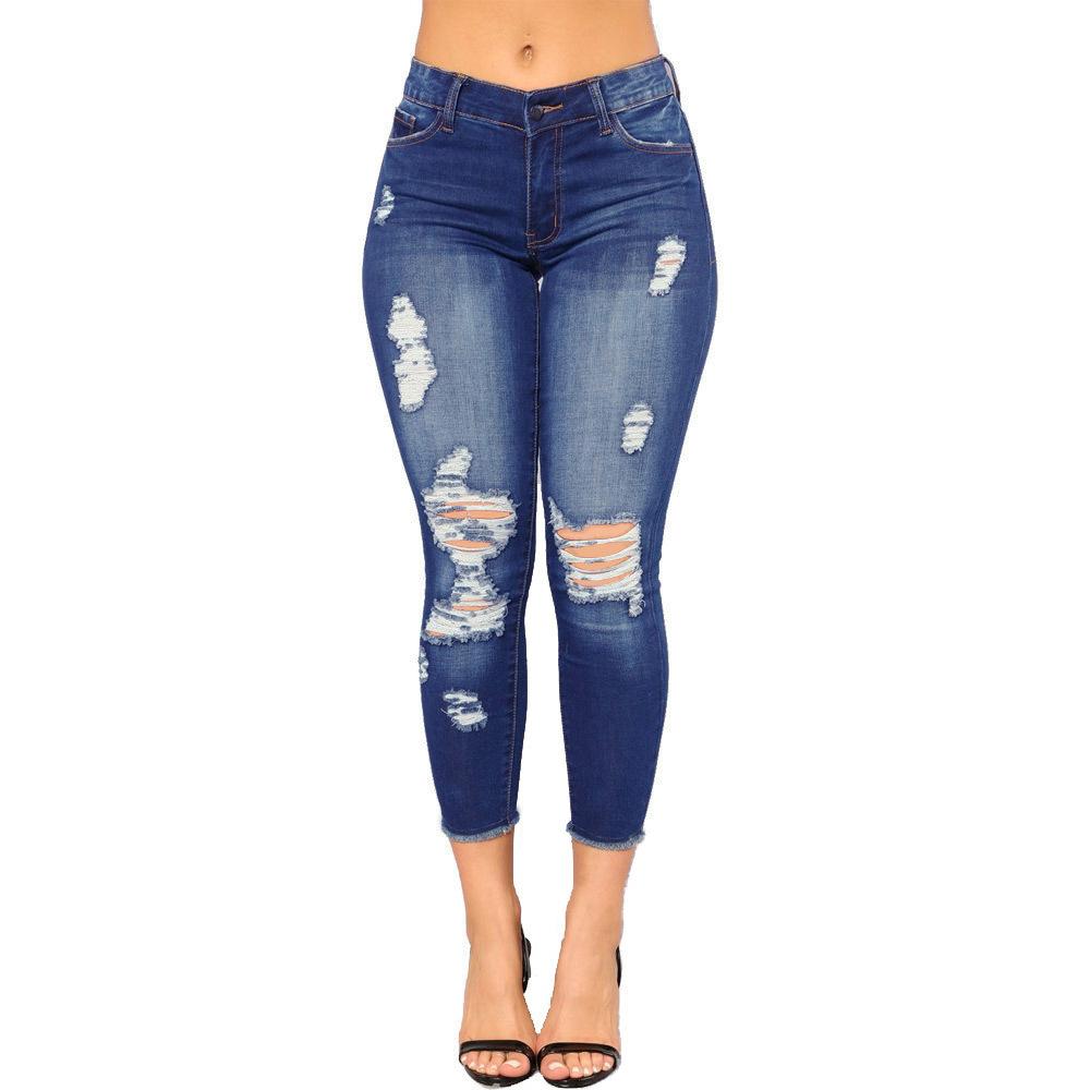 DignBio 2024 Summer Jeans High Elastic 9/4 Split Hole Women's Tight and Hip Lifting Fashion Denim