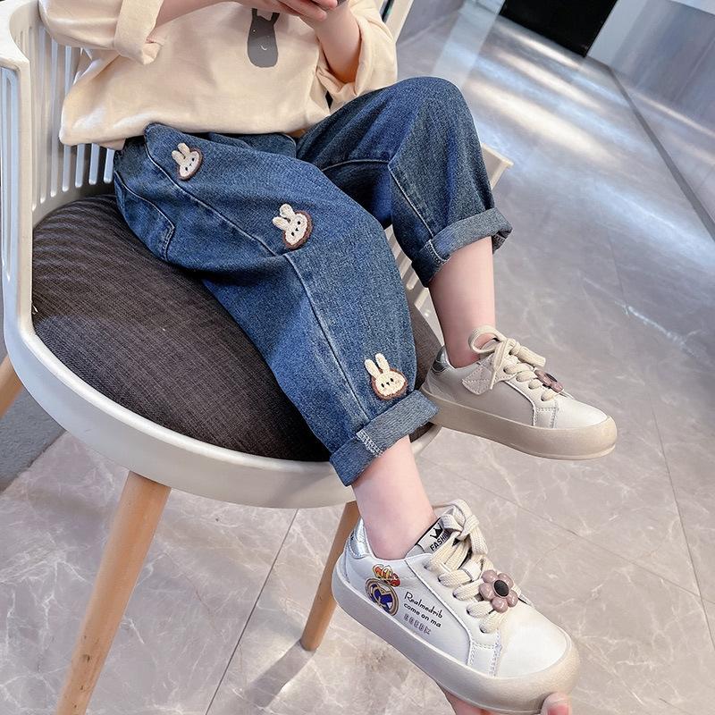 Seventy-two change clothing Girls' Jeans Spring Dress New Fashionable and Versatile Cartoon Rabbit Pattern Children's Baby Casual Pants