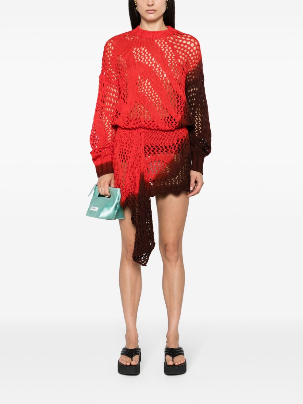 The Attico ombré open-knit miniskirt - Rood