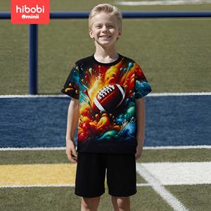 Hibobi Toddler boy's Football 3D Print Short-sleeved T-shirt And Shorts Suit T-shirt Set