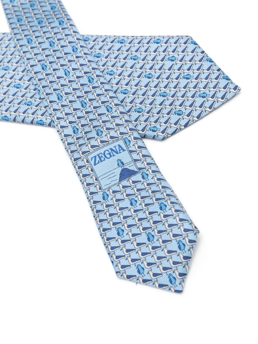 Zegna seagull-print silk tie - Blauw