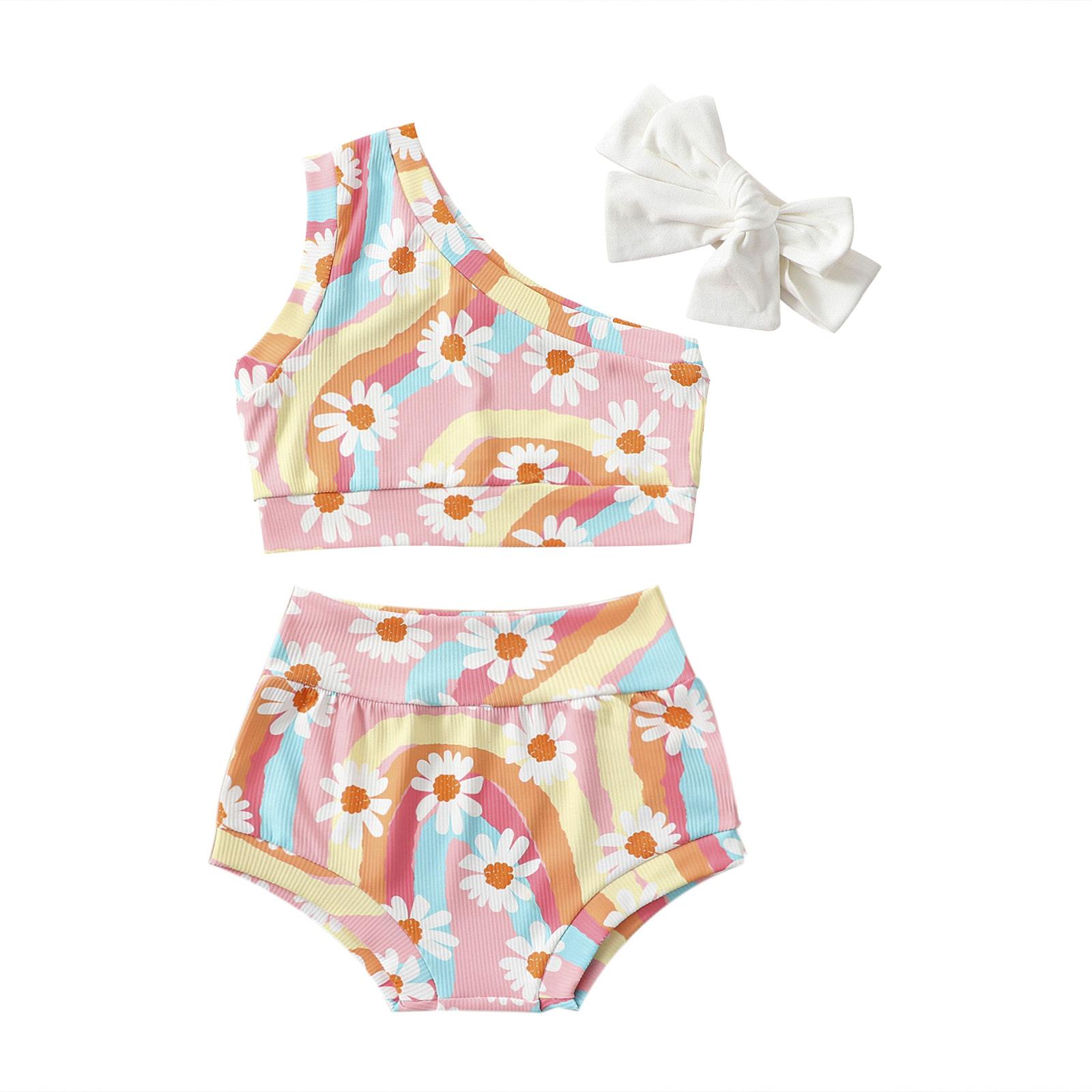 Little Fashionistas Summer Infant Baby Girls Swimsuits 6M 12M 18M 24M Rainbow Floral Print Bikini Set Sleeveless Bathing Suit Clothes