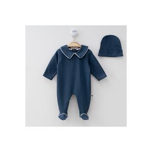 Palmiye Clothing & Footwear & Accessories Cotton Baby Boy Overalls With Piping Detail, Collared Booties And Hat Set