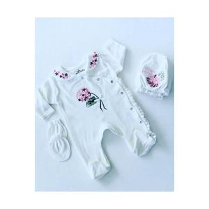Palmiye Clothing & Footwear & Accessories Sofia White Lacy Collar Hydrangea Embroidered Hat Booties Set Of 3 White