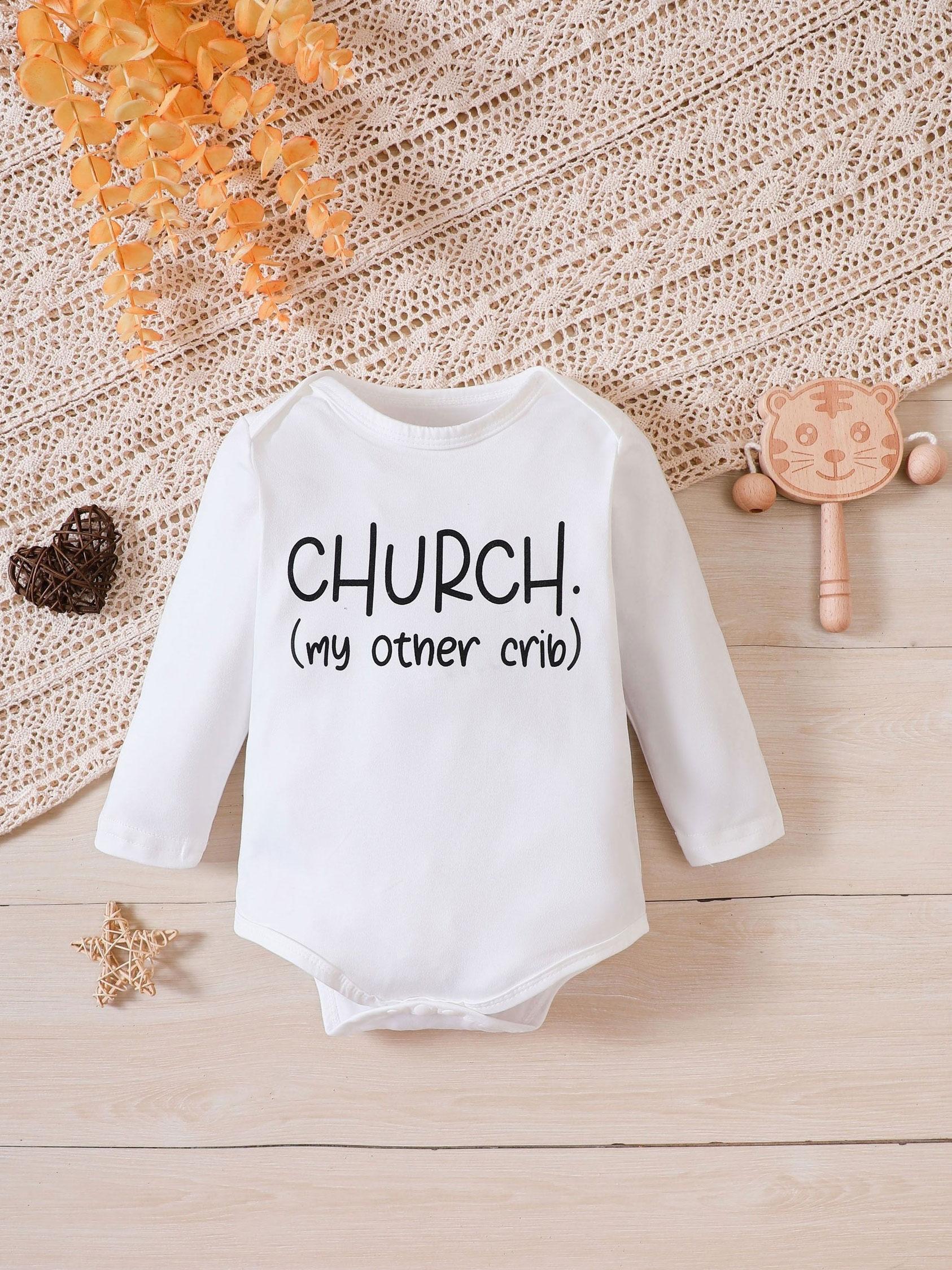 Beliangwings Baby Girl's Casual Onesie, CHURCH MY OTHER CRIB Print Bodysuit, Infant's Clothes For Spring Fall