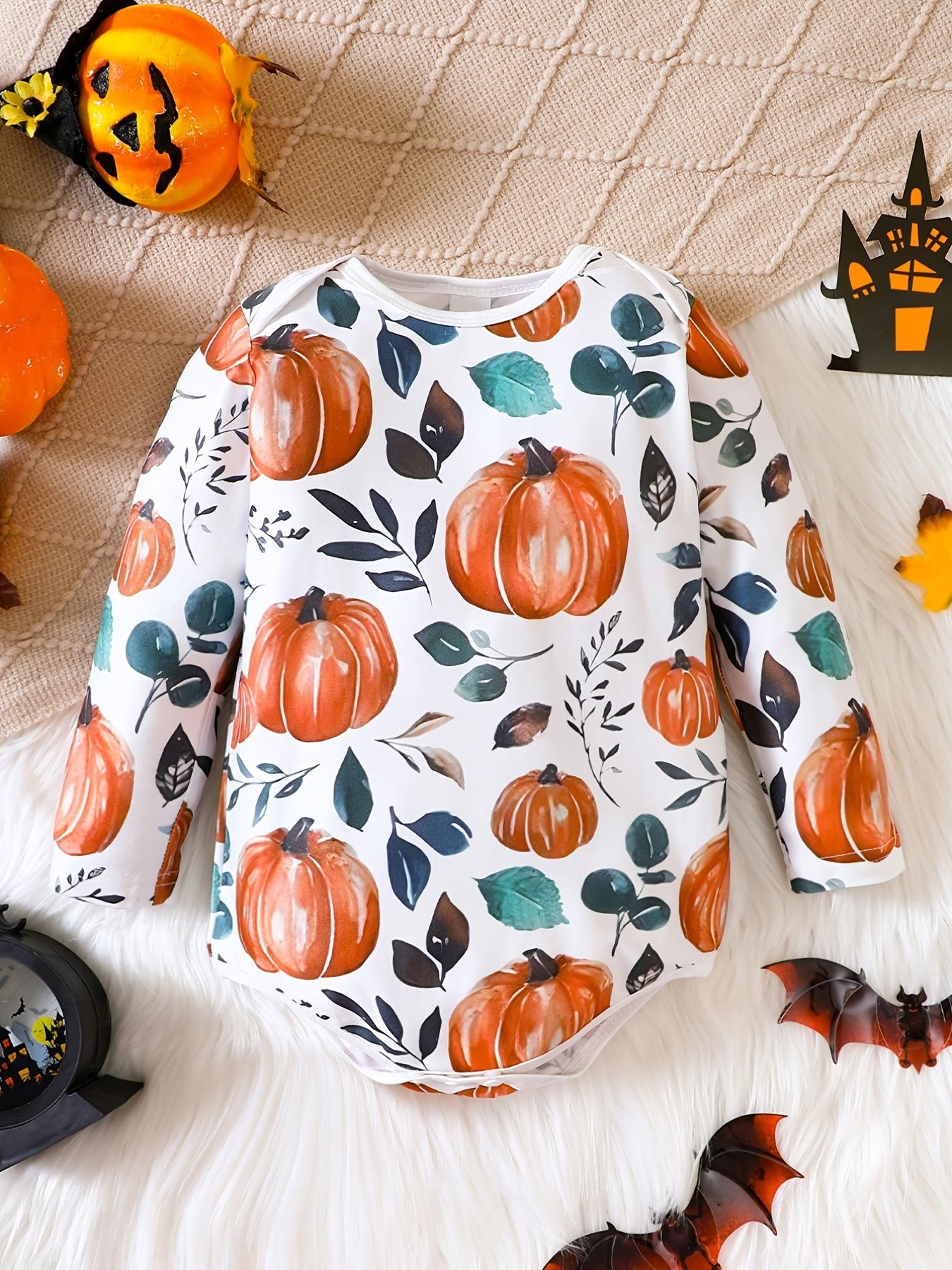 Beliangwings Newborn pumpkin print long-sleeved jumpsuit suitable for 0-18 months jumpsuit toddler girl Halloween jumpsuit