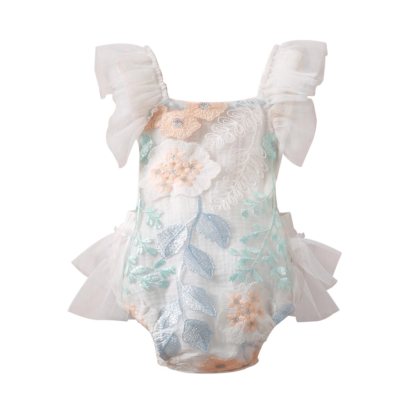 Little Fashionistas Baby Girl 's Romper 3M 6M 12M 18M 24M  Embroidered Flower Pattern Sleeveless Backless Patchwork Tulle Sling Bodysuit