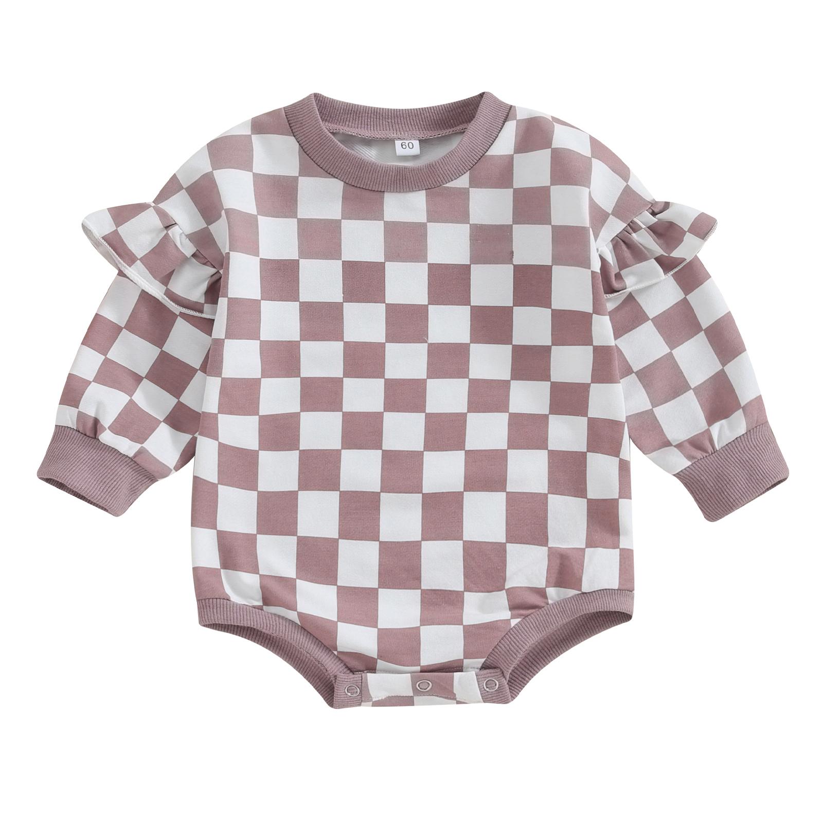 Little Fashionistas Baby Girls Sweatshirt Romper 3M 6M 12M 18M Plaid Print Ruffles Long Sleeve Jumpsuits for Newborn Infant Toddler Cute Clothes