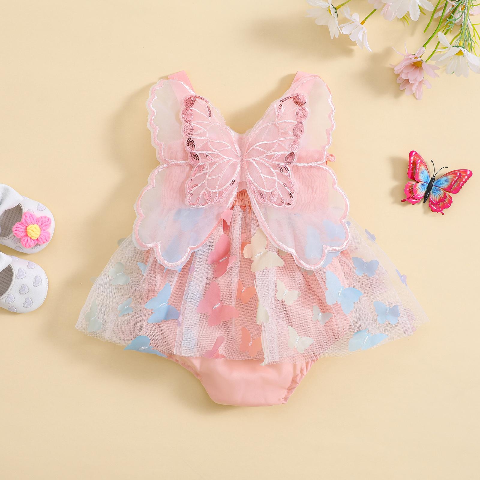 Little Fashionistas Infant Girl Rompers Dress 3 6 12 18 24 Months Butterfly Decor Sleeveless Layered Tulle Tutu Skirt Hem Cami Jumpsuits Newborn Clothes Baby Bodysuits
