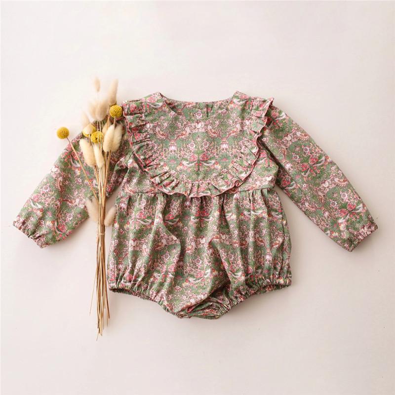 Hipapa 0-24Months Baby Girl Vintage Print Jumpsuit Newborn Spring Long Sleeve Clothes 2024 Infant Rompers