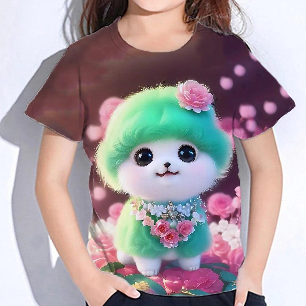 Xuhaijian02 Color Animals Girl T-Shirt Outdoor Children's Clothing 4 To 12 Years Deals Casual Short Sleeve Tops For Girls Kid Tshirt Summer